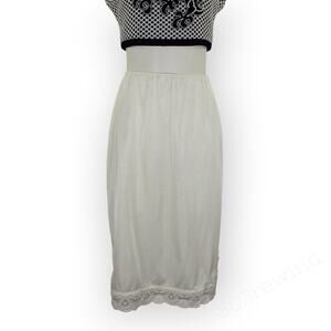 Med Vintage Vassarette Slip Skirt Lace Slit Satin Ivory Sheen USA Midi